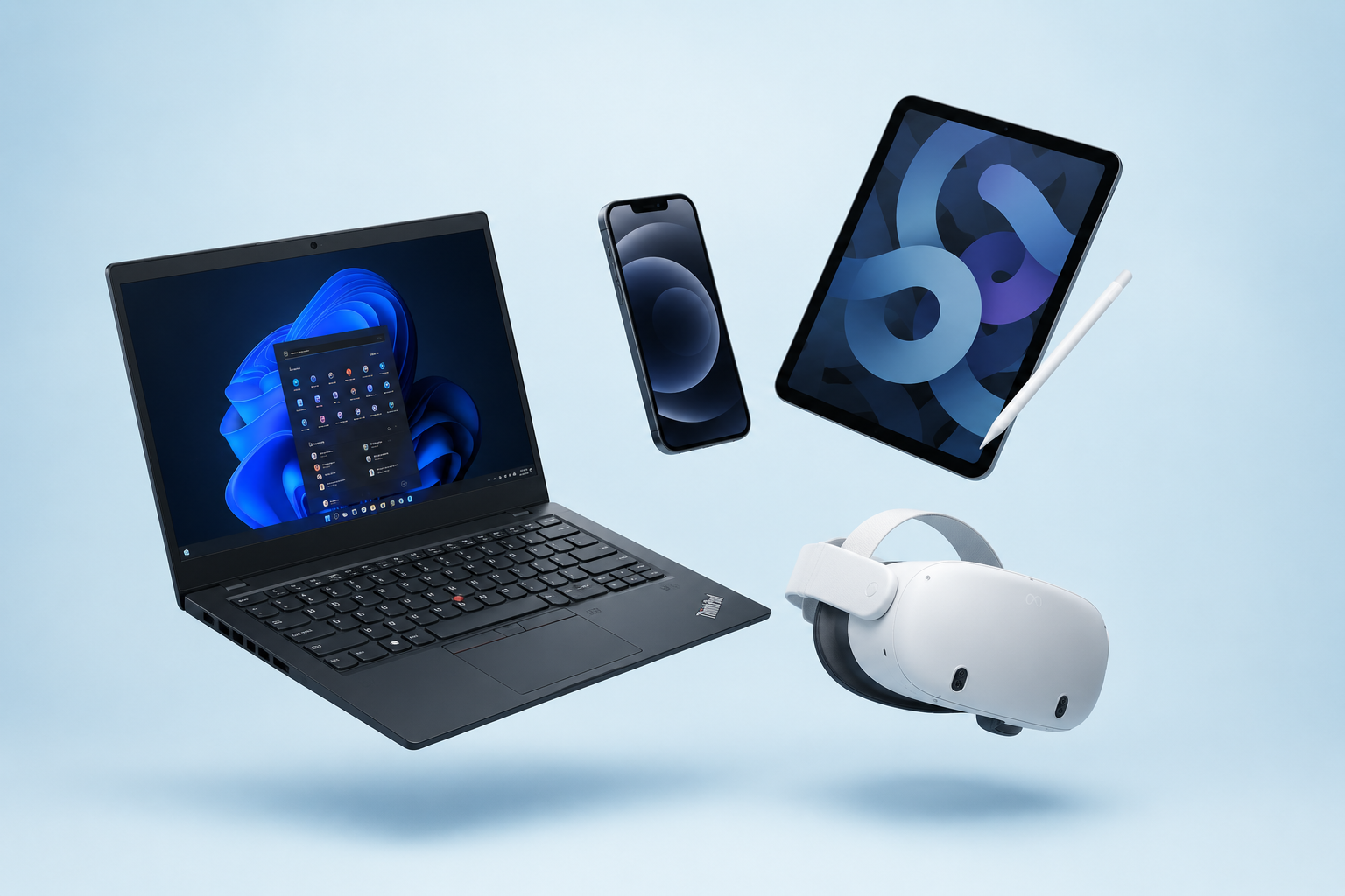 Laptop, Smartphone, iPad und VR-Brille zum Mieten